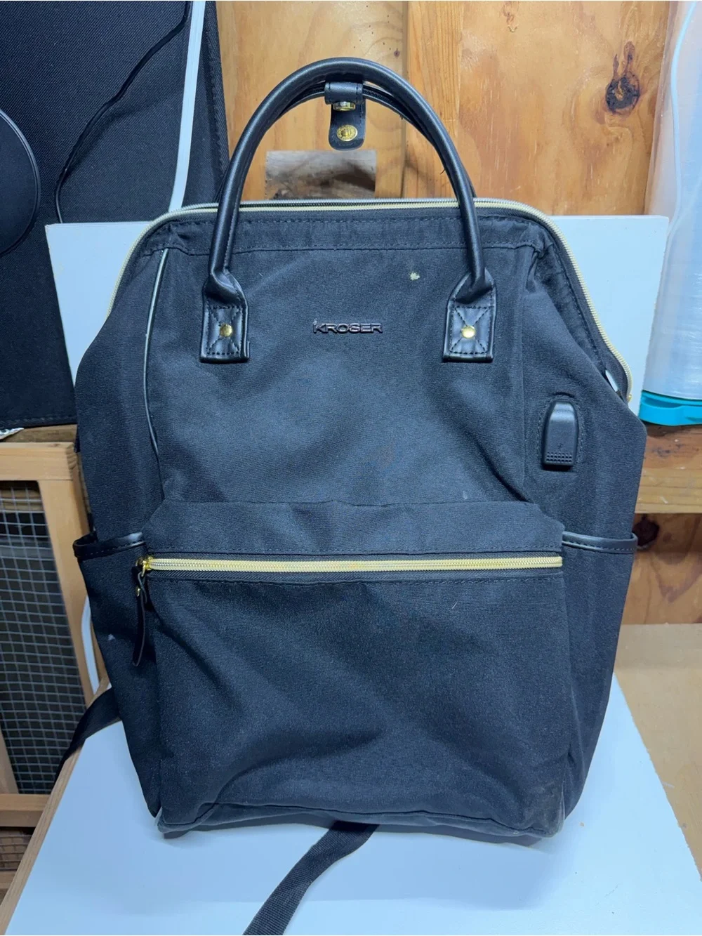 KROSER Black Laptop Backpack USB Charging Port Doctor Bag Travel Work Bag